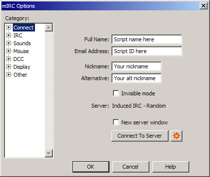 mIRC Options Dialogue