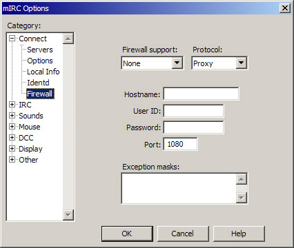 mIRC Options Dialogue