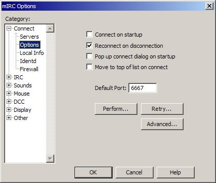 mIRC Options Dialogue