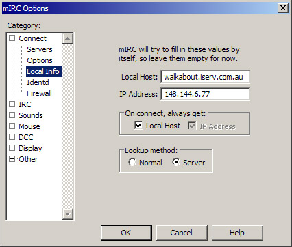 mIRC Options Dialogue